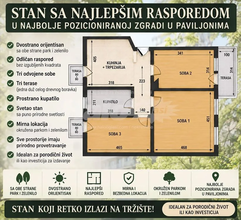 Трёхкомнатная квартира, 83 м², Павильони